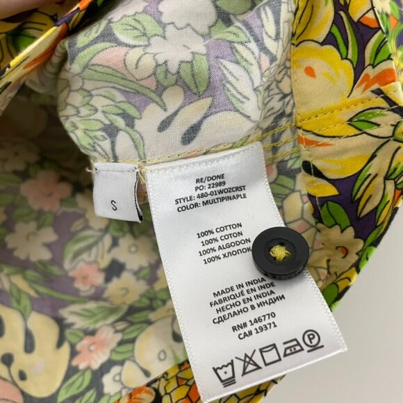 Re/Done Mixed Print Cropped Shirt In Multi Pineapple Size Small - Picture 4 of 5
